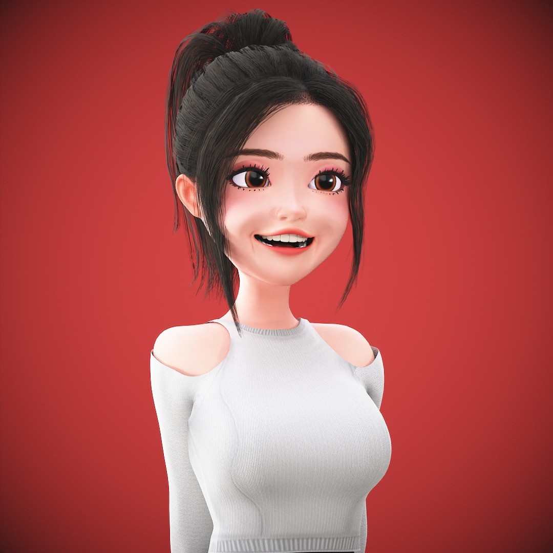 Cartoon Korean Girl Character - Low-Poly Game-Ready 3D Model - View 25