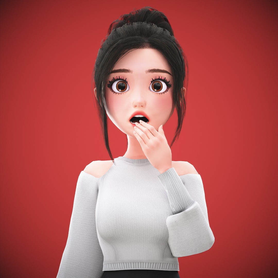Cartoon Korean Girl Character - Low-Poly Game-Ready 3D Model - View 26