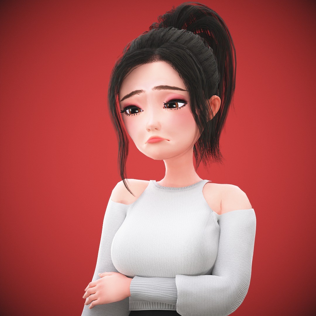 Cartoon Korean Girl Character - Low-Poly Game-Ready 3D Model - View 27