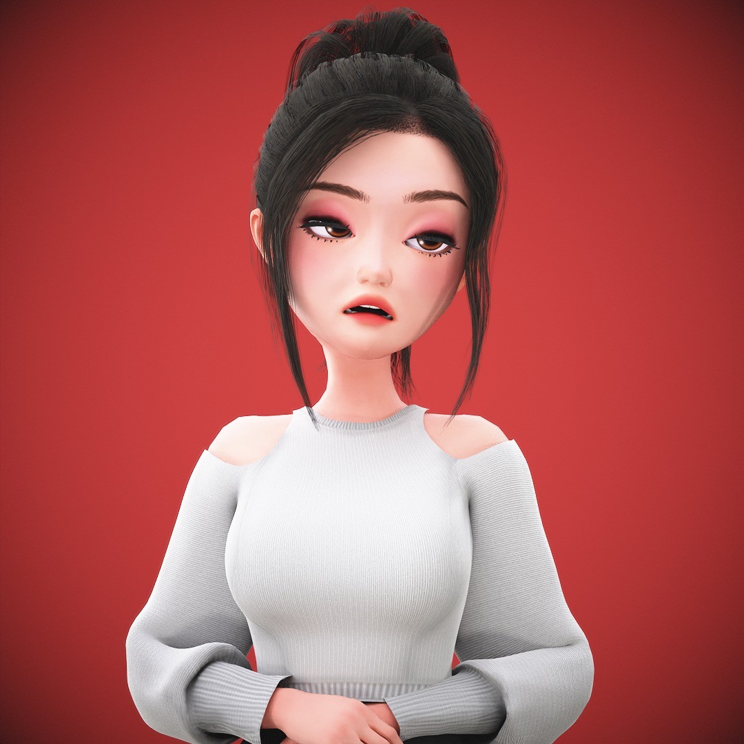 Cartoon Korean Girl Character - Low-Poly Game-Ready 3D Model - View 29