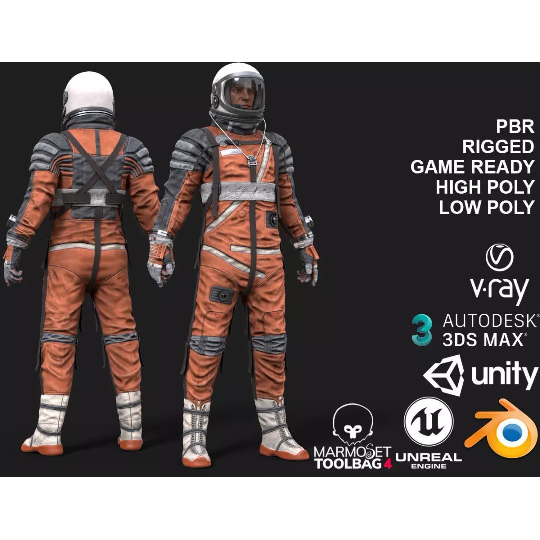 CS04 Space Suit 3D Model – Low Poly Rigged Character, FBX, PBR - View 2