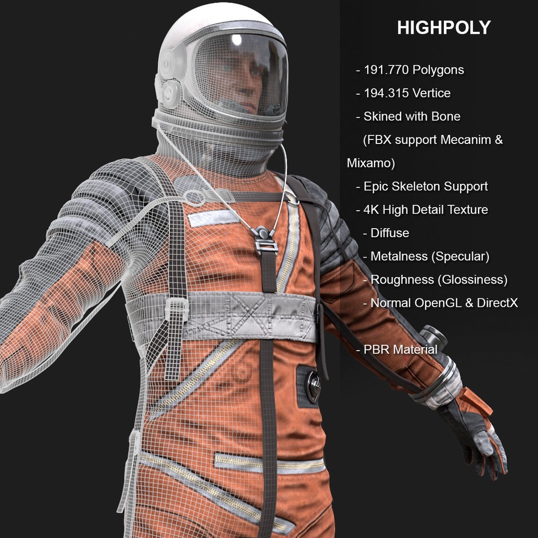 CS04 Space Suit 3D Model – Low Poly Rigged Character, FBX, PBR - View 4