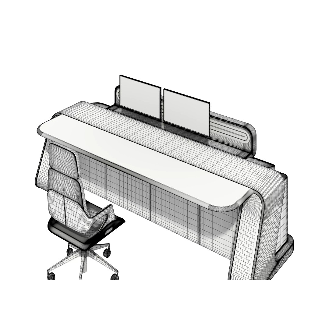 Control Room Desk 3D Model – Low Poly Furniture for Games, FBX/OBJ