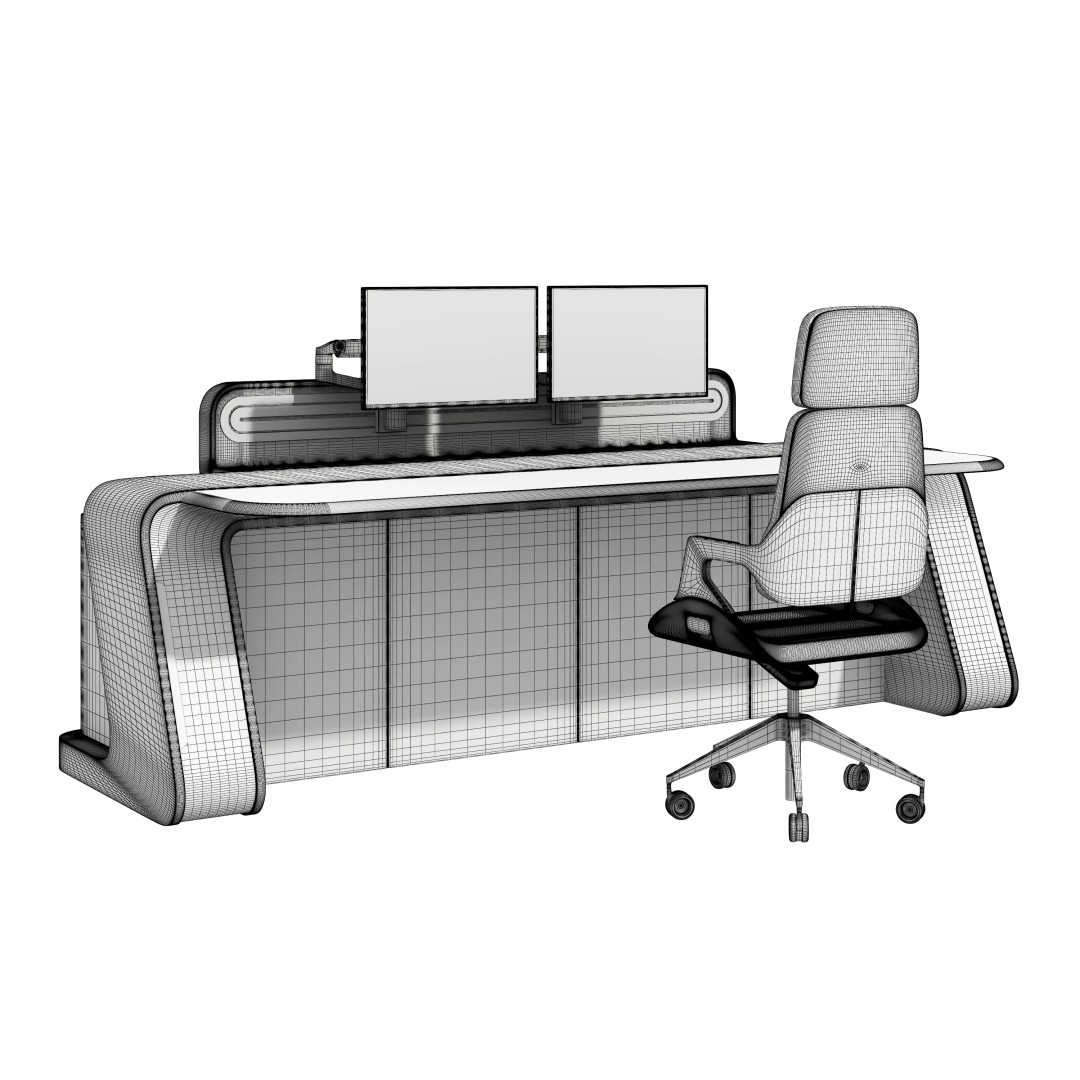 Control Room Desk 3D Model – Low Poly Furniture for Games, FBX/OBJ - View 16
