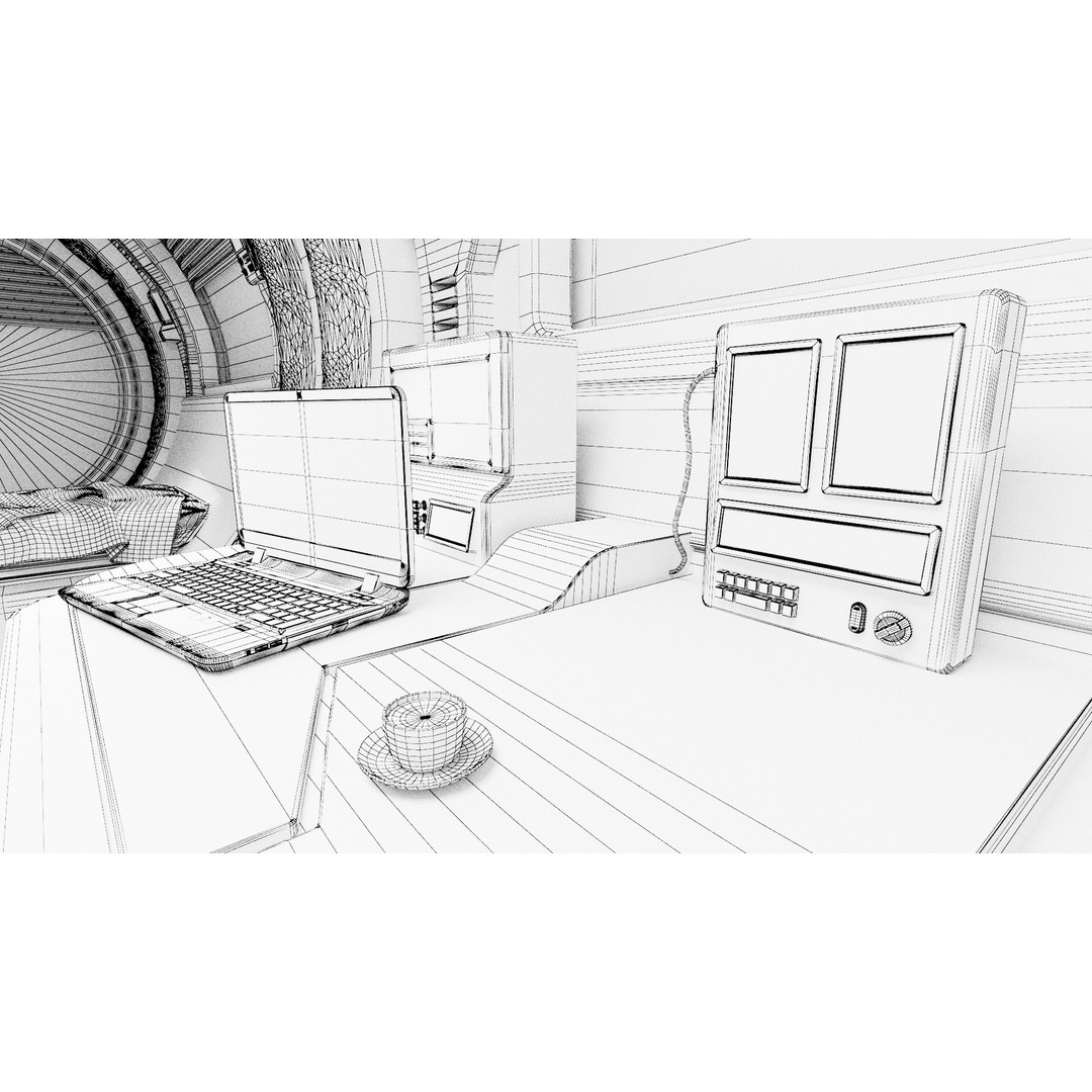 Spaceship Room 3D Model – Sci-Fi Interior with PBR Textures, FBX