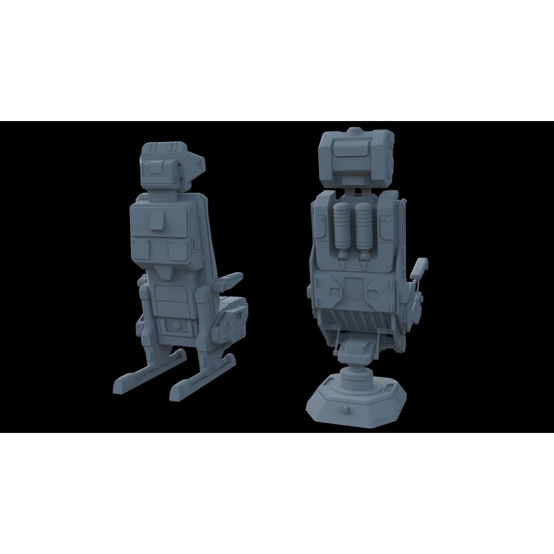 Sci-Fi Pilot's Seat 3D Model – Futuristic Aircraft Chair, FBX, OBJ - View 3