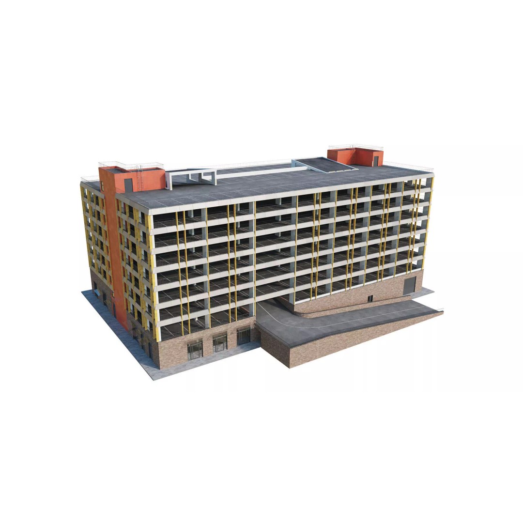 Multistorey Car Parking Building 3D Model – High-Quality PBR Asset, FBX - View 3