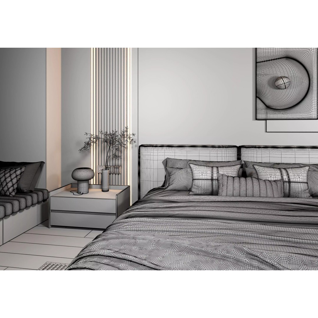 Bedroom Interior 3D Model – Modern Furnishing with PBR Textures, FBX, OBJ