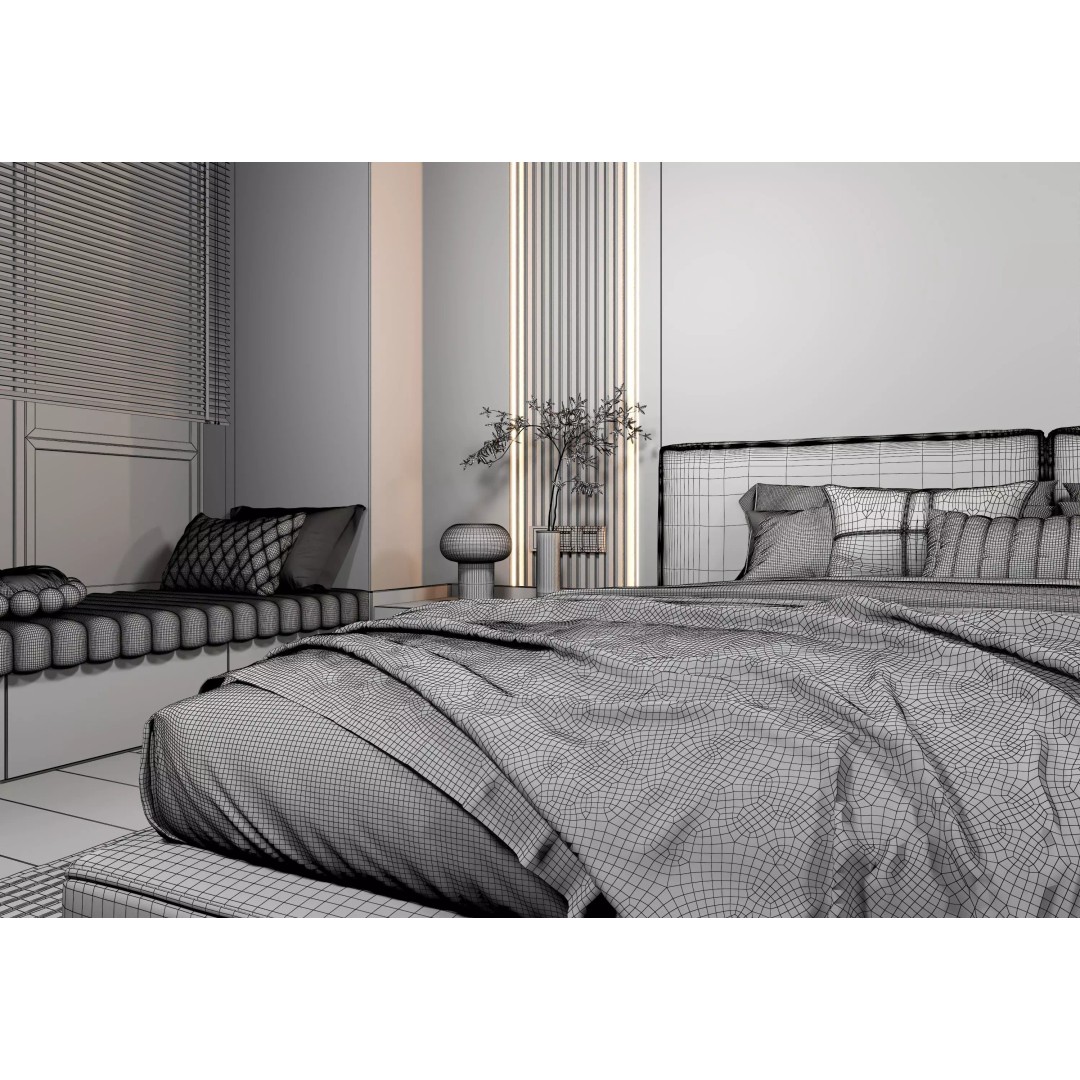 Bedroom Interior 3D Model – Modern Furnishing with PBR Textures, FBX, OBJ - View 13