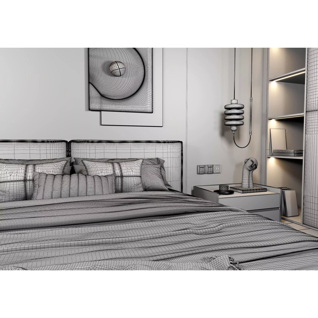 Bedroom Interior 3D Model – Modern Furnishing with PBR Textures, FBX, OBJ - View 14