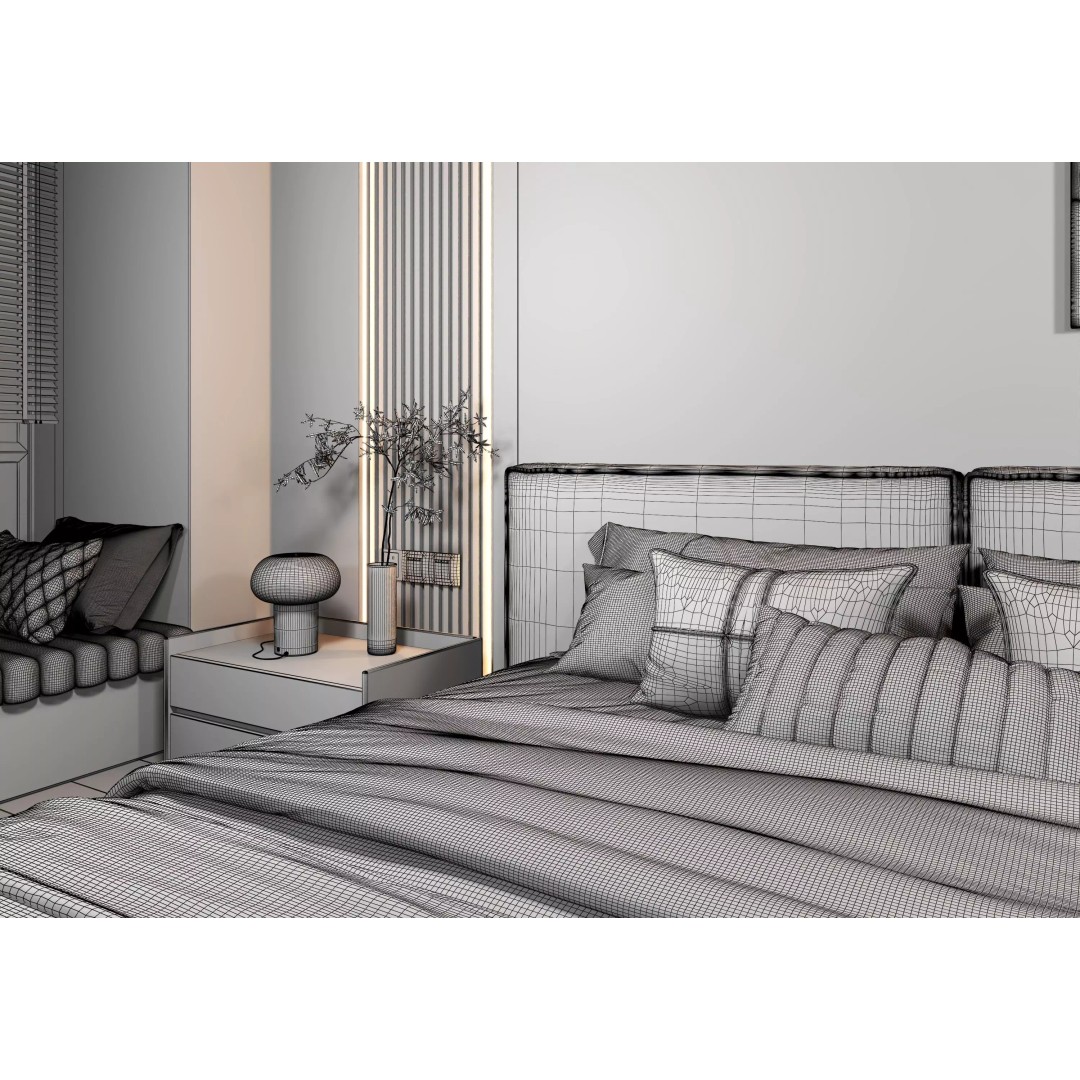 Bedroom Interior 3D Model – Modern Furnishing with PBR Textures, FBX, OBJ - View 16