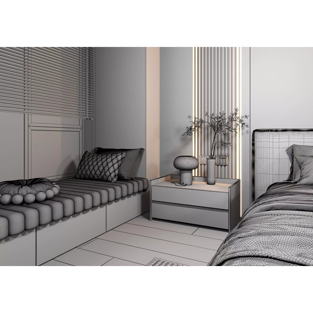 Bedroom Interior 3D Model – Modern Furnishing with PBR Textures, FBX, OBJ - View 17