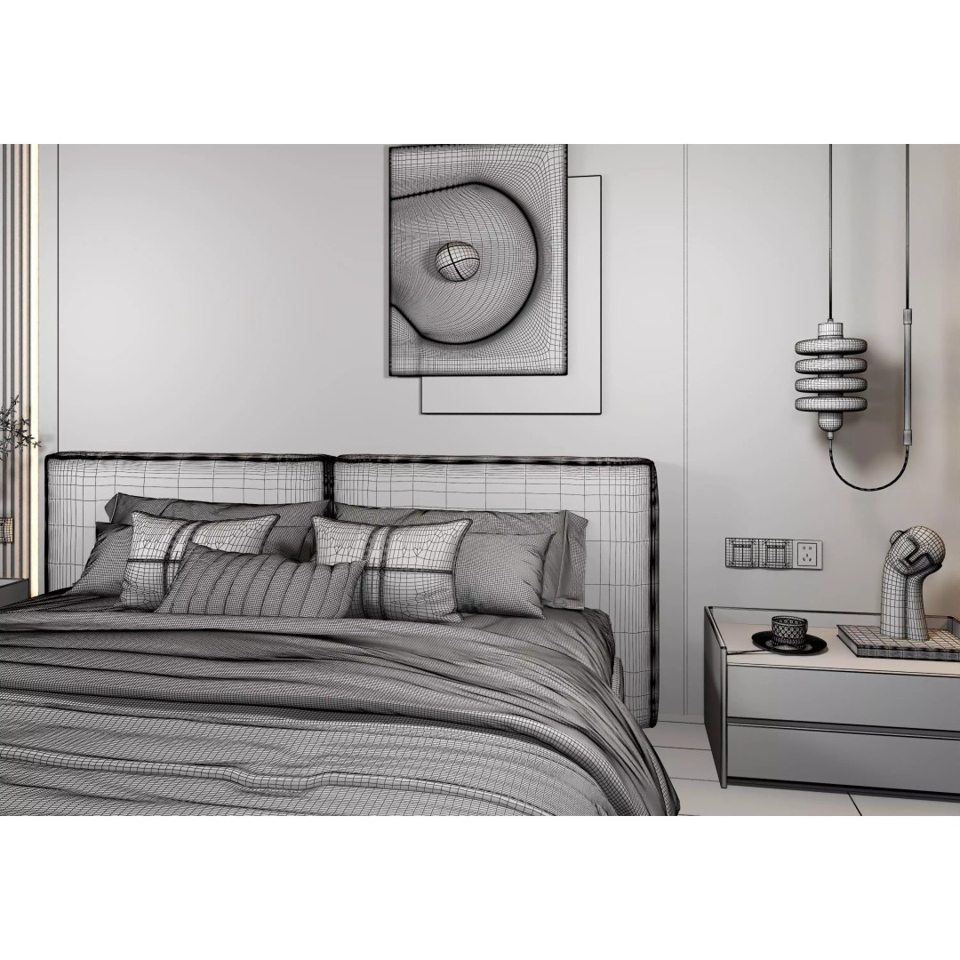 Bedroom Interior 3D Model – Modern Furnishing with PBR Textures, FBX, OBJ - View 18