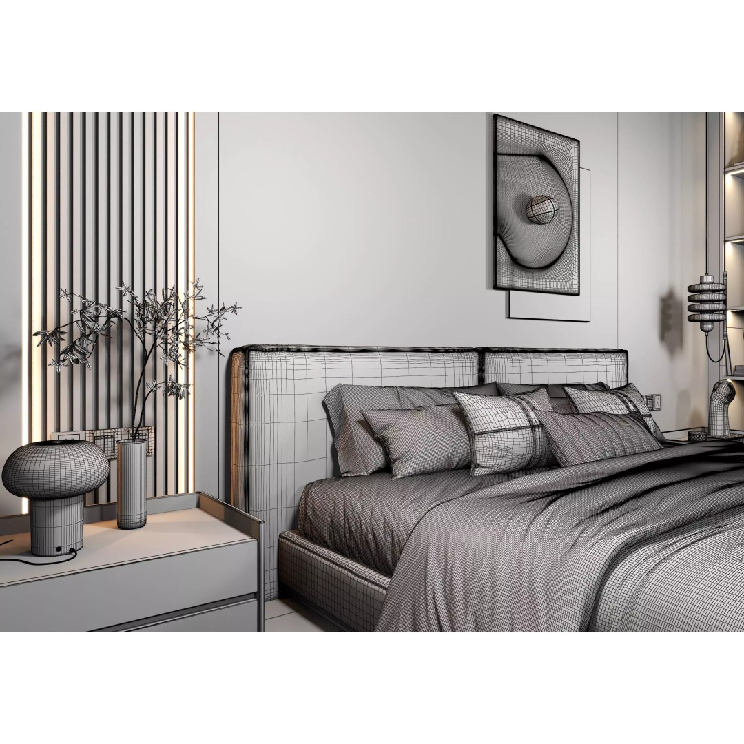 Bedroom Interior 3D Model – Modern Furnishing with PBR Textures, FBX, OBJ - View 19