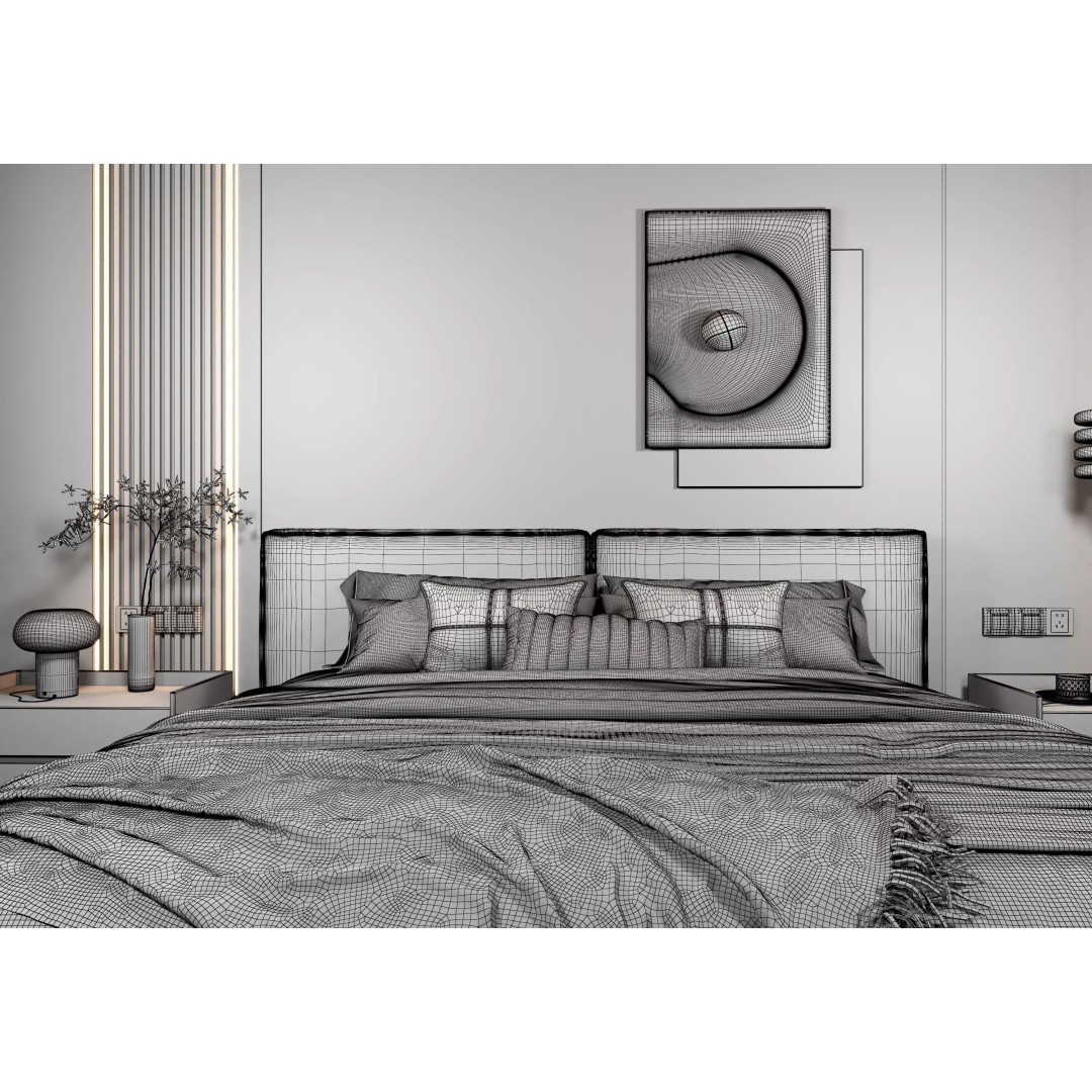 Bedroom Interior 3D Model – Modern Furnishing with PBR Textures, FBX, OBJ - View 20