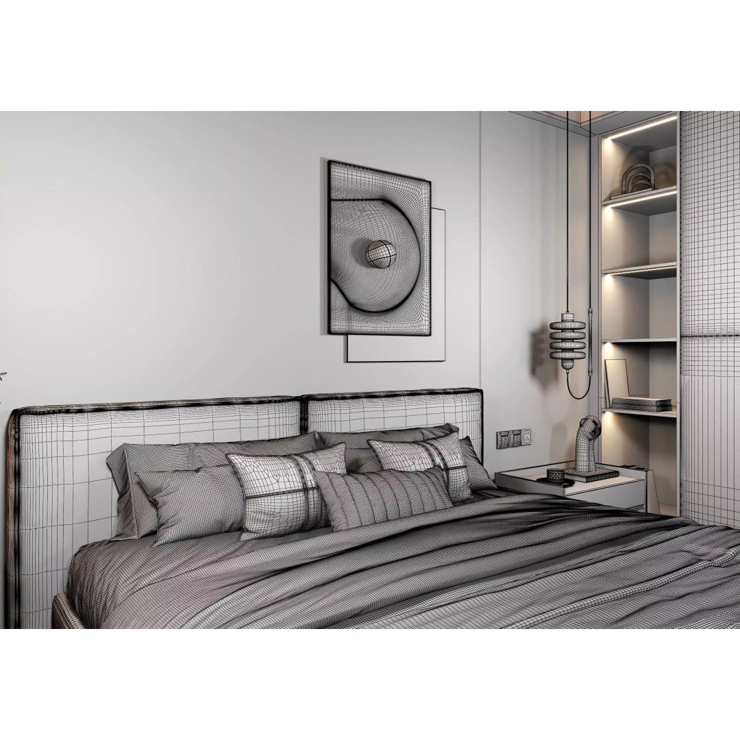 Bedroom Interior 3D Model – Modern Furnishing with PBR Textures, FBX, OBJ - View 21