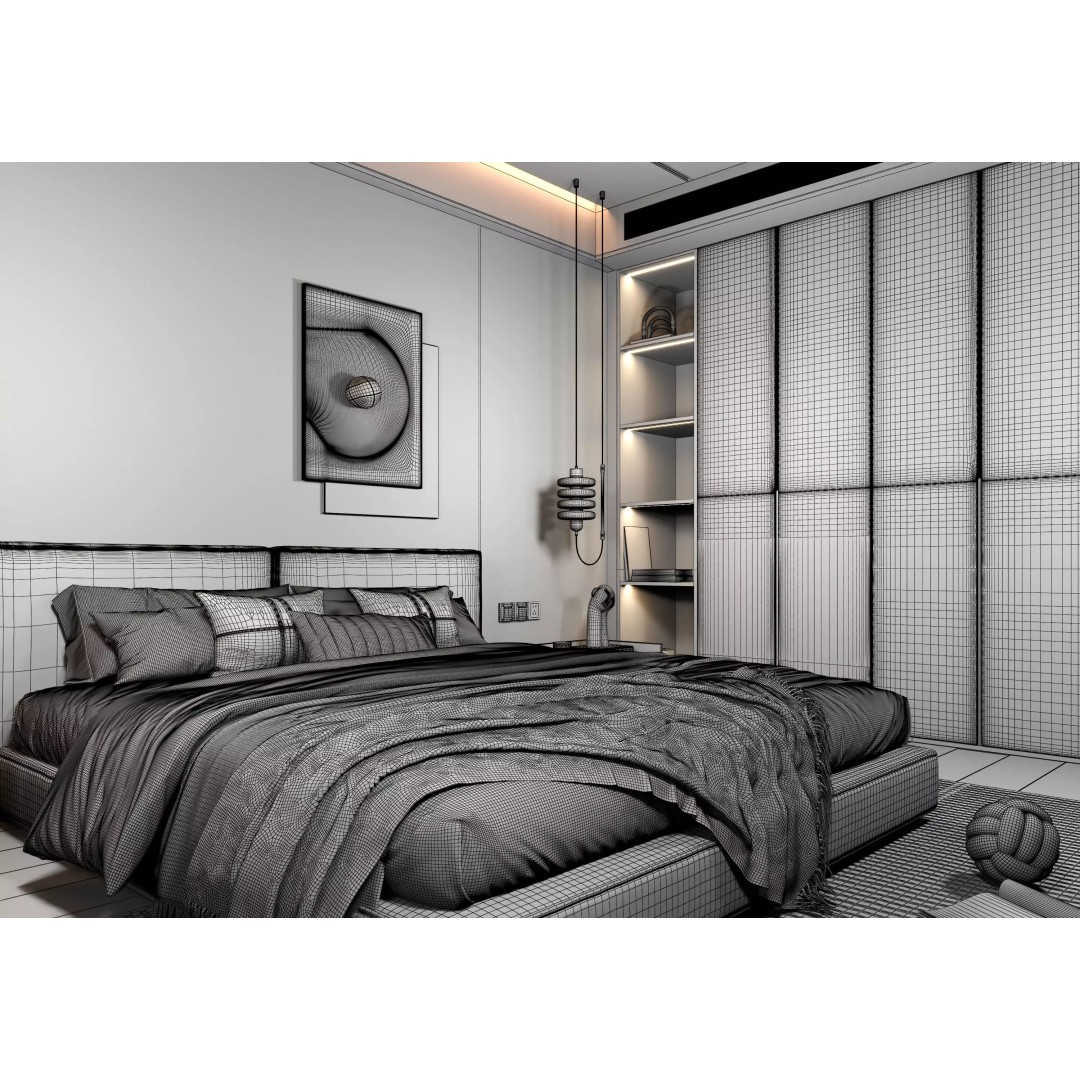 Bedroom Interior 3D Model – Modern Furnishing with PBR Textures, FBX, OBJ - View 22