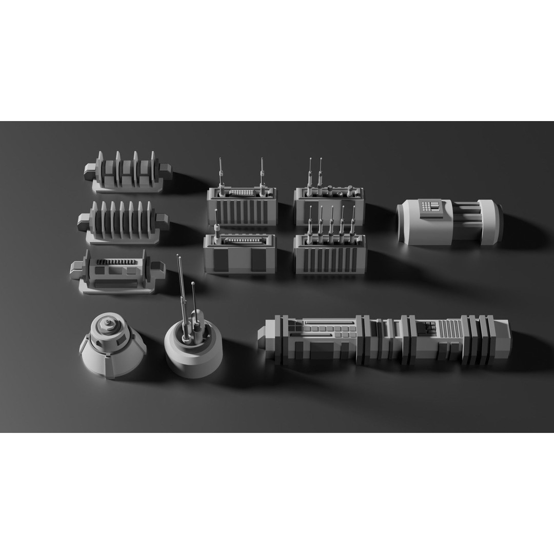 Sci-Fi Greebles Pack 3 3D Model – 100+ PBR Models, Blender Ready