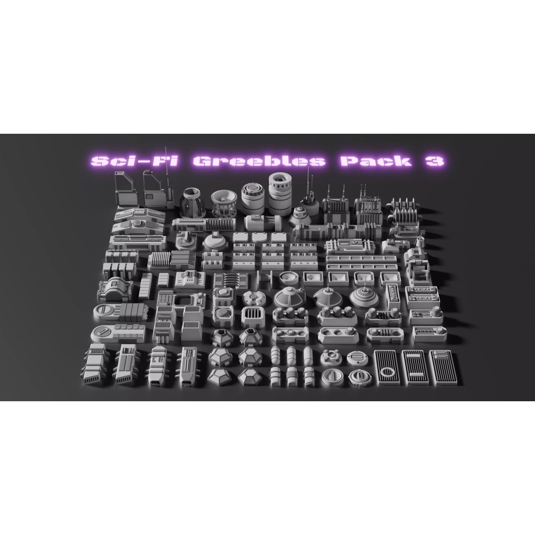 Sci-Fi Greebles Pack 3 3D Model – 100+ PBR Models, Blender Ready - View 2