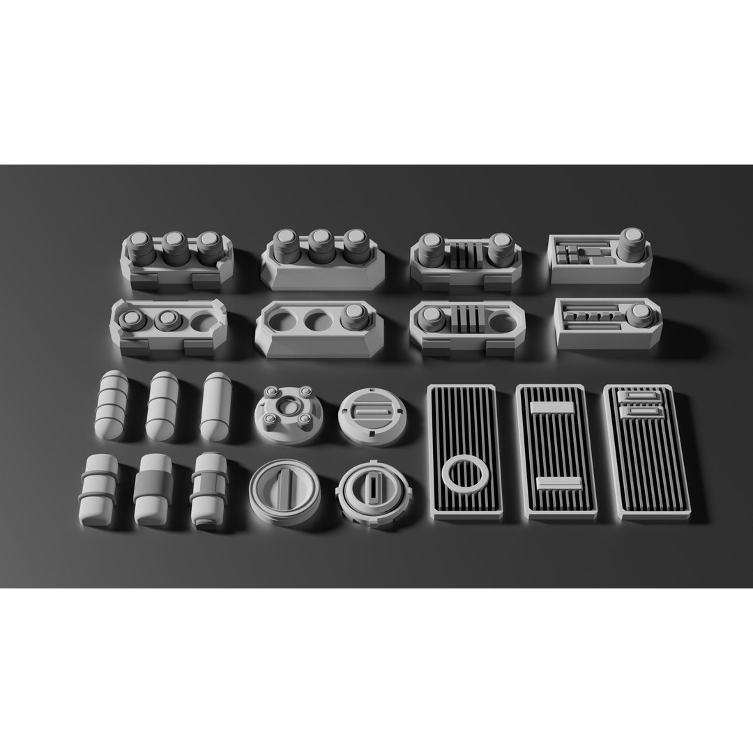 Sci-Fi Greebles Pack 3 3D Model – 100+ PBR Models, Blender Ready - View 4
