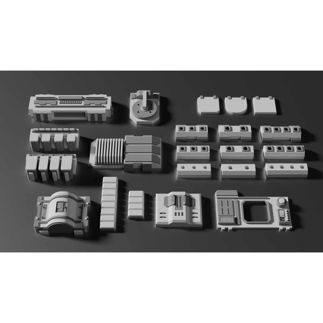 Sci-Fi Greebles Pack 3 3D Model – 100+ PBR Models, Blender Ready - View 7