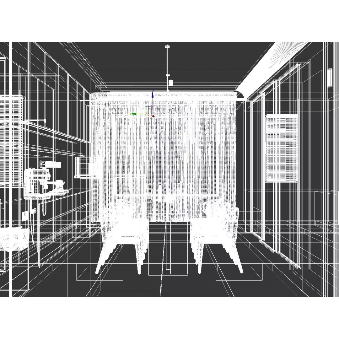 Modern Luxury Dining Space 3D Model – Open Kitchen Island, FBX/OBJ