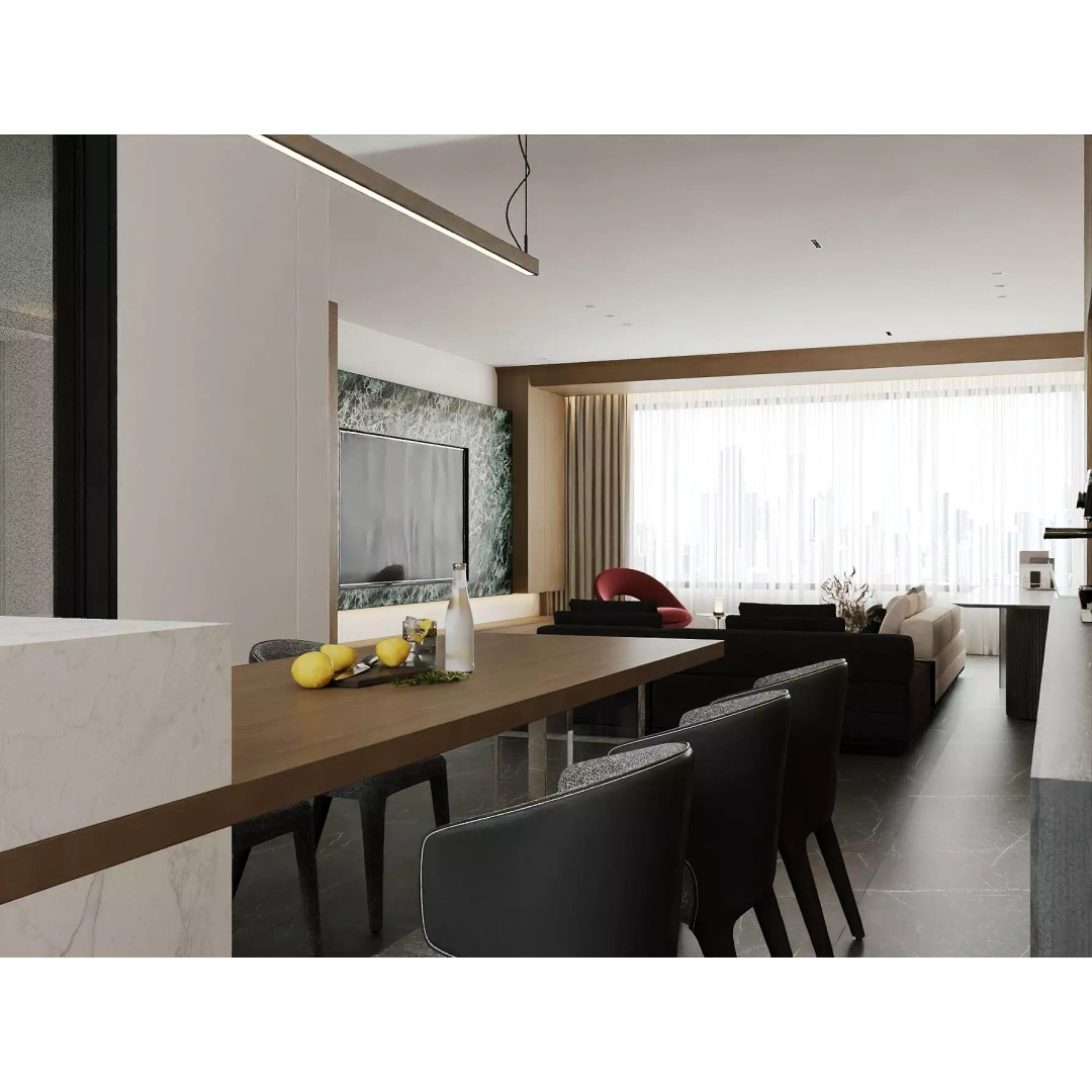 Modern Luxury Dining Space 3D Model – Open Kitchen Island, FBX/OBJ - View 14