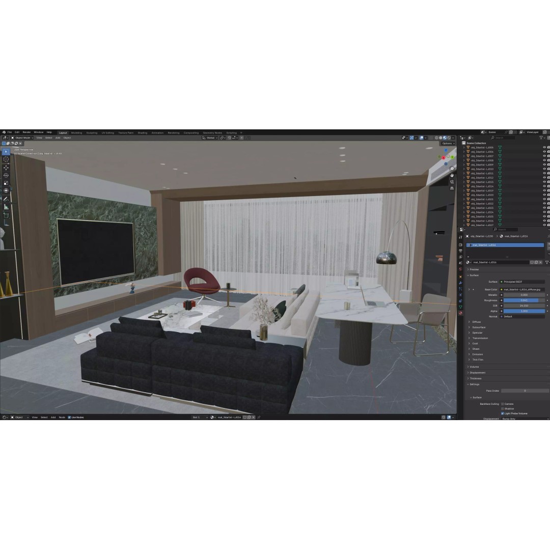 Modern Luxury Dining Space 3D Model – Open Kitchen Island, FBX/OBJ - View 19