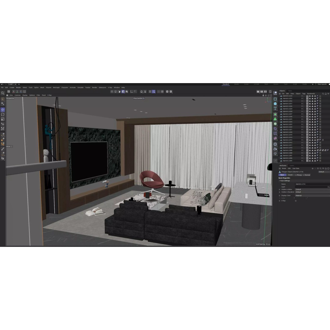 Modern Luxury Dining Space 3D Model – Open Kitchen Island, FBX/OBJ - View 20