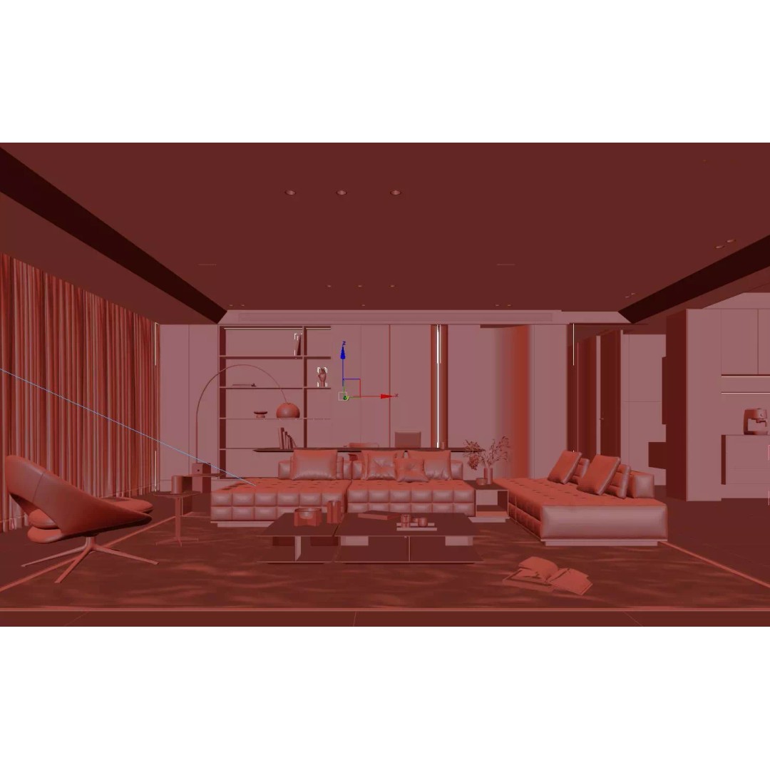 Modern Luxury Dining Space 3D Model – Open Kitchen Island, FBX/OBJ - View 21