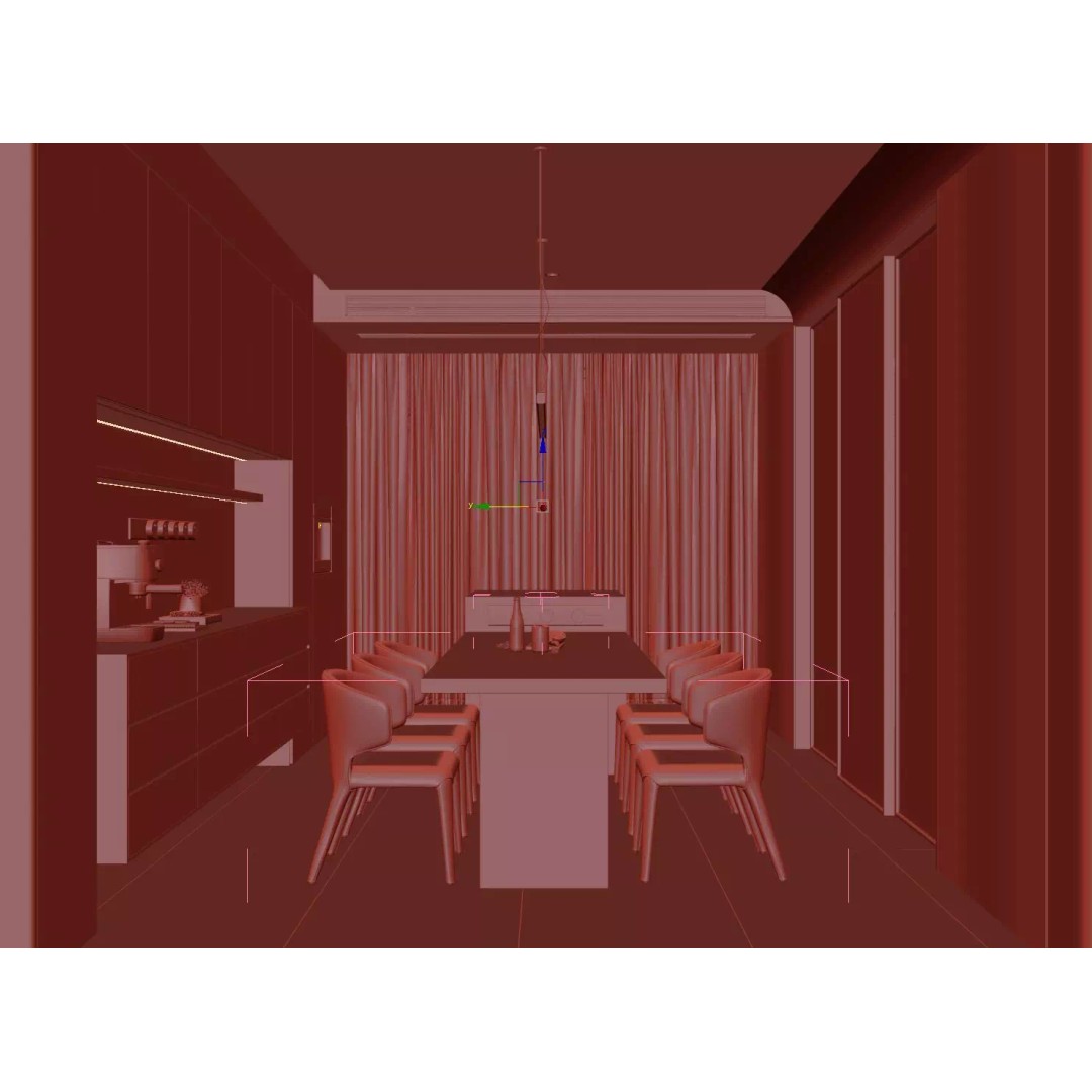 Modern Luxury Dining Space 3D Model – Open Kitchen Island, FBX/OBJ - View 22