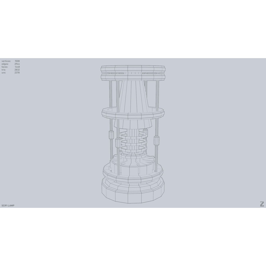Sci-Fi Lamp 3D Model – Low Poly PBR Asset, FBX & OBJ Formats - View 10