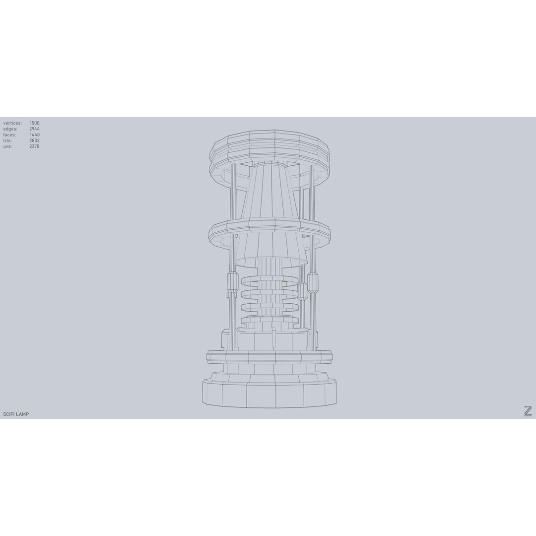 Sci-Fi Lamp 3D Model – Low Poly PBR Asset, FBX & OBJ Formats - View 12