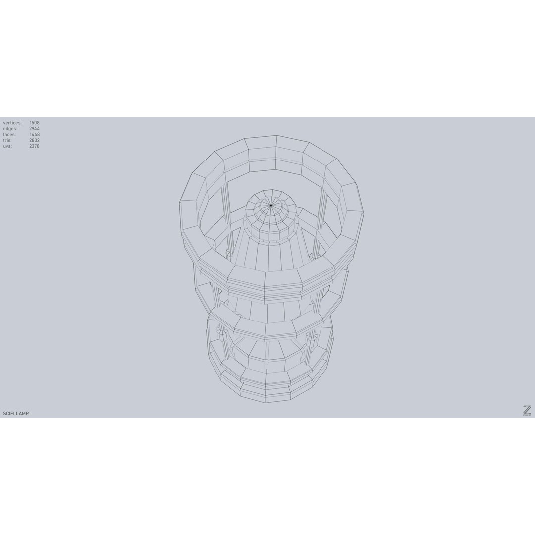 Sci-Fi Lamp 3D Model – Low Poly PBR Asset, FBX & OBJ Formats - View 13