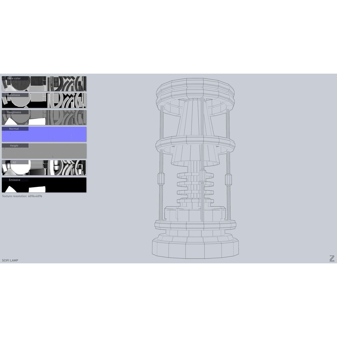 Sci-Fi Lamp 3D Model – Low Poly PBR Asset, FBX & OBJ Formats - View 4