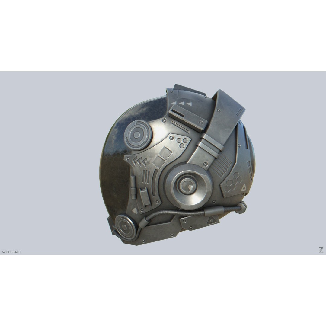 Sci-Fi Helmet 3D Model – Low Poly Futuristic Armor, FBX, OBJ - View 3
