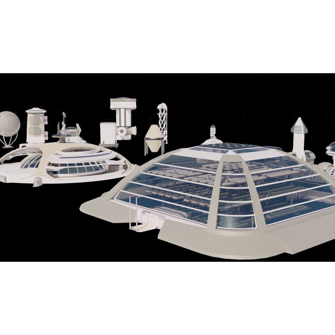 Stylized Space Buildings 3D Model – Low Poly Game Asset, FBX, OBJ