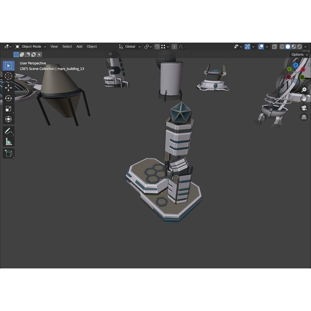 Stylized Space Buildings 3D Model – Low Poly Game Asset, FBX, OBJ - View 11