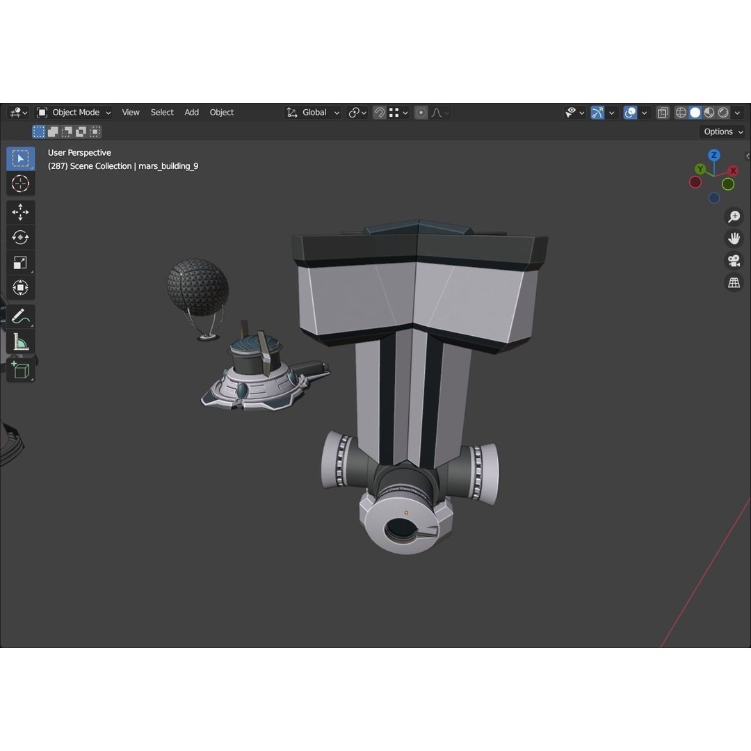 Stylized Space Buildings 3D Model – Low Poly Game Asset, FBX, OBJ - View 14