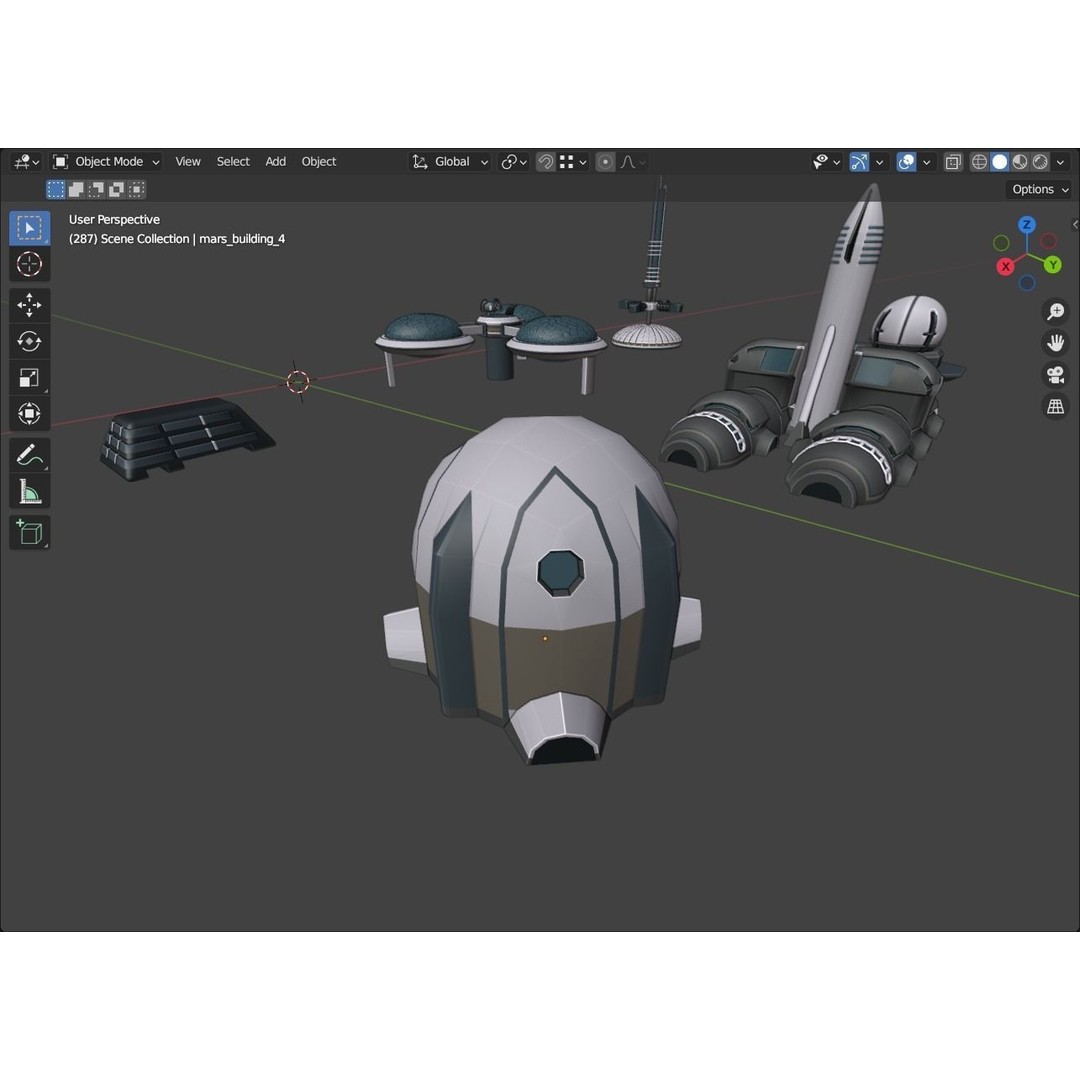Stylized Space Buildings 3D Model – Low Poly Game Asset, FBX, OBJ - View 19