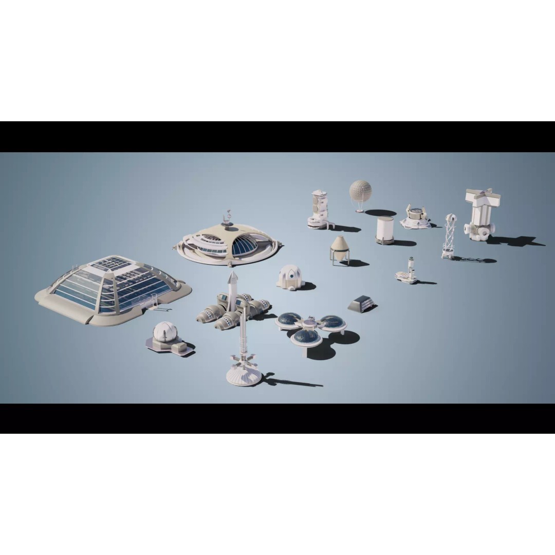 Stylized Space Buildings 3D Model – Low Poly Game Asset, FBX, OBJ - View 2