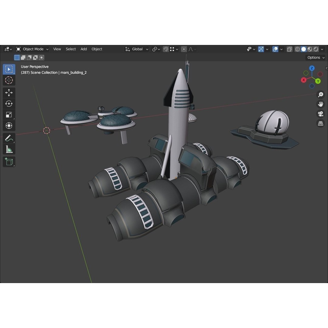 Stylized Space Buildings 3D Model – Low Poly Game Asset, FBX, OBJ - View 20