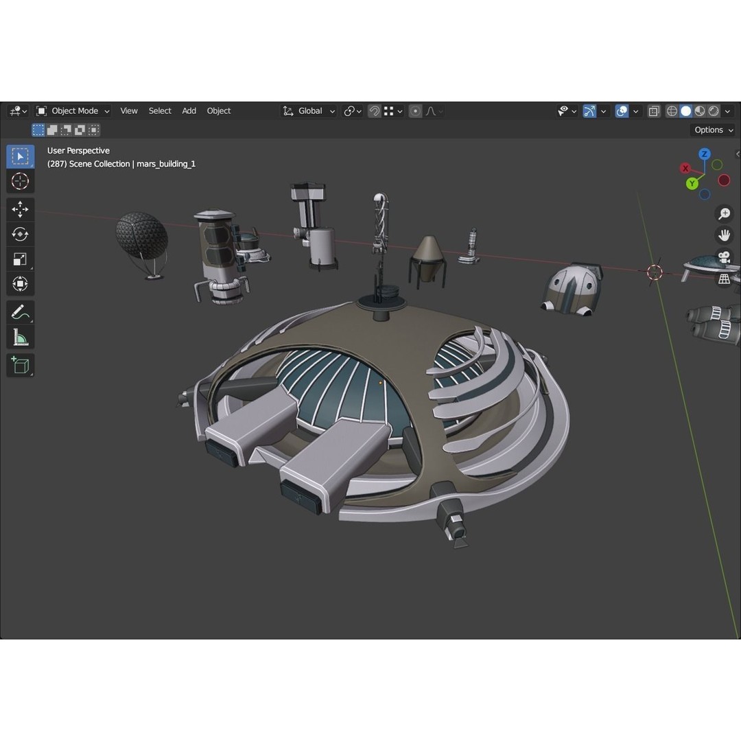 Stylized Space Buildings 3D Model – Low Poly Game Asset, FBX, OBJ - View 22