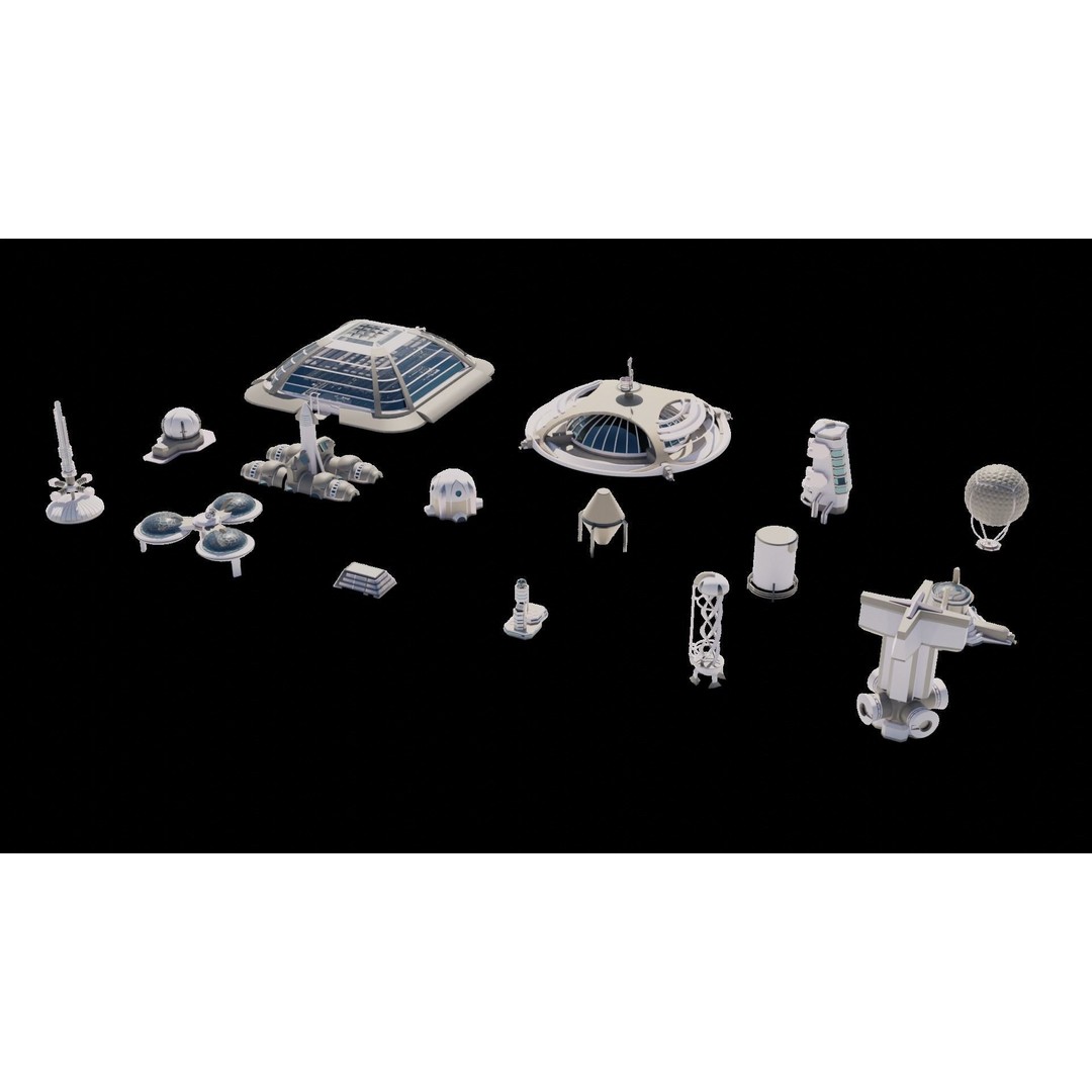 Stylized Space Buildings 3D Model – Low Poly Game Asset, FBX, OBJ - View 24