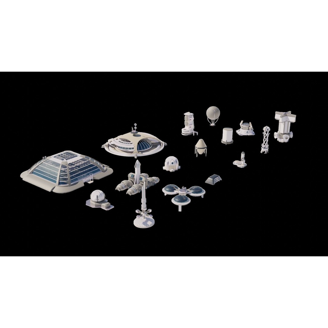 Stylized Space Buildings 3D Model – Low Poly Game Asset, FBX, OBJ - View 25