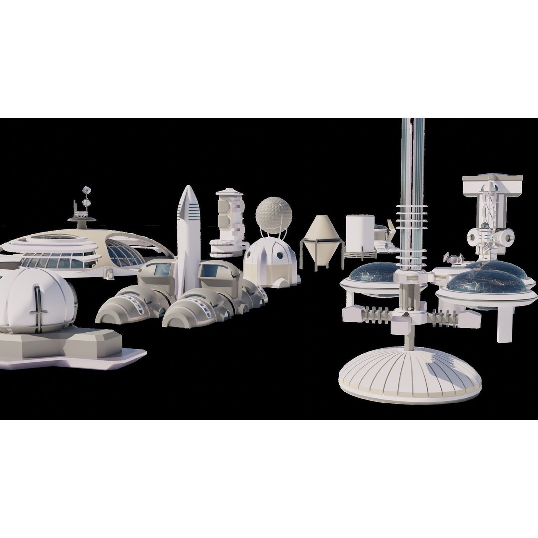 Stylized Space Buildings 3D Model – Low Poly Game Asset, FBX, OBJ - View 27
