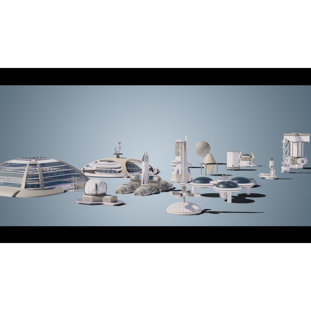 Stylized Space Buildings 3D Model – Low Poly Game Asset, FBX, OBJ - View 3