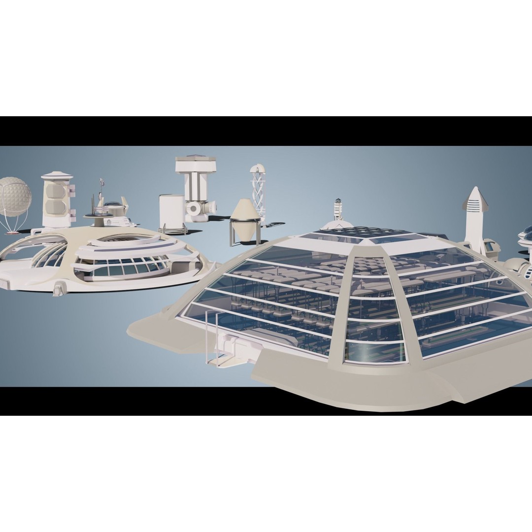 Stylized Space Buildings 3D Model – Low Poly Game Asset, FBX, OBJ - View 4