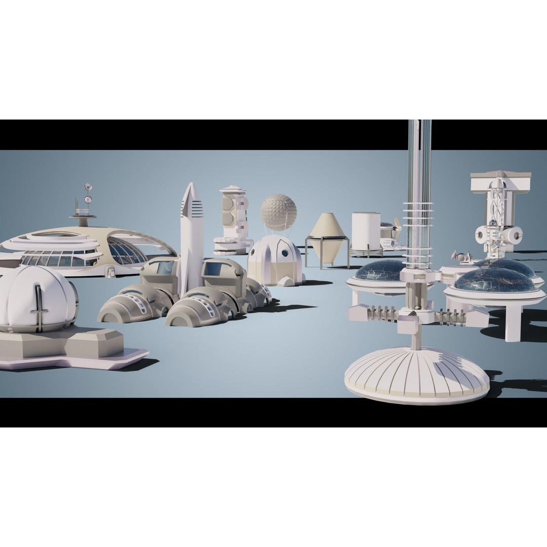Stylized Space Buildings 3D Model – Low Poly Game Asset, FBX, OBJ - View 5