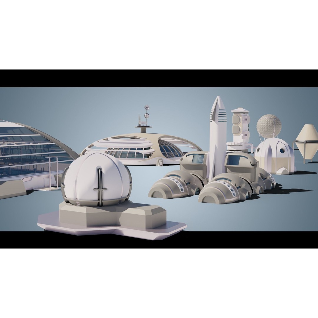 Stylized Space Buildings 3D Model – Low Poly Game Asset, FBX, OBJ - View 6